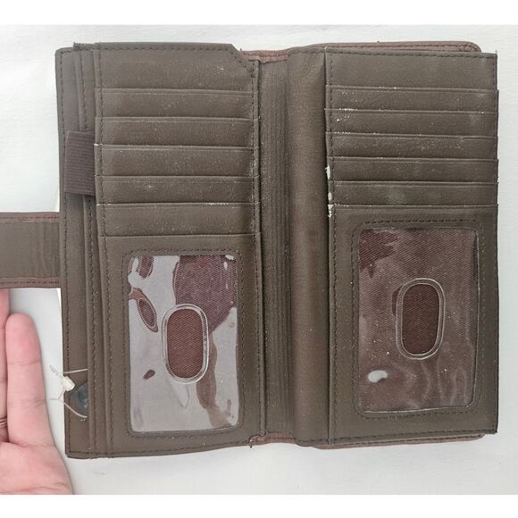 Vintage Fossil Chocolate Brown Leather Envelope Wallet Checkbook Minimalist Y2K - Picture 6 of 8